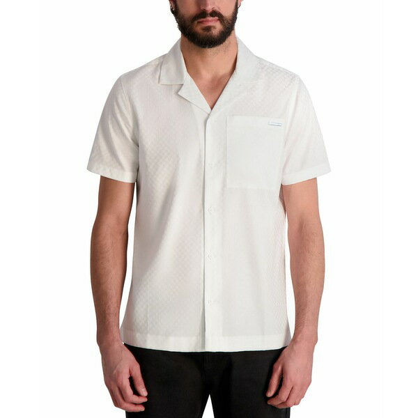 カールラガーフェルド メンズ シャツ トップス Men's Textured Tonal Checkered Shirt White(4)