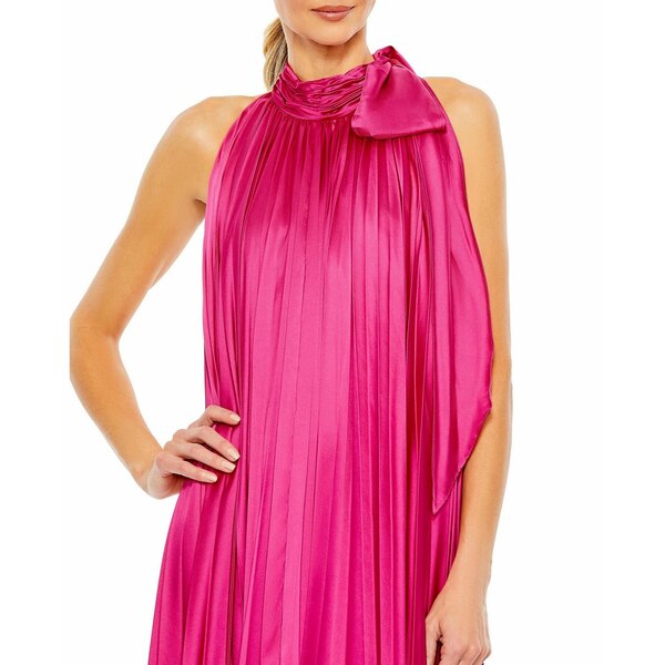 マックダガル レディース ワンピース トップス Women's Pleated Trapeze Halter Neck Gown Pink