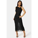 ベベ レディース ワンピース トップス Women's Twist Sleeve Lace Midi Dress Black