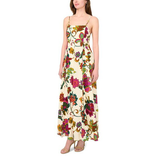 ミスク レディース ワンピース トップス Women's Sleeveless Square-Neck Maxi Dress Cream, Green ミスク レディース ワンピース トップス Women's Sleeveless Square-Neck Maxi Dress Cream, Green