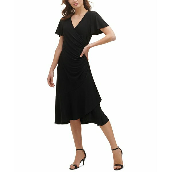 ケンジー レディース ワンピース トップス Flutter-Sleeve Midi Dress Black