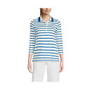 ランズエンド レディース カットソー トップス Women's 3/4 Sleeve Supima Cotton Polo Shirt Sapphire gem stripe/tipped