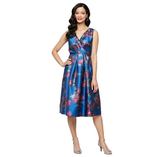 エス エル ファッションズ レディース ワンピース トップス Petite Metallic Jacquard A-Line Dress Blue/multi エス エル ファッションズ レディース ワンピース トップス Petite Metallic Jacquard A-Line Dress Blue/multi
