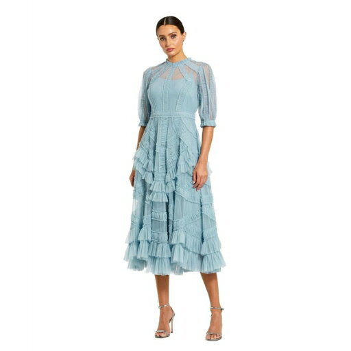 マックダガル レディース ワンピース トップス Women's High Neck Puff Sleeve Ruffle Tiered Dress French blue マックダガル レディース ワンピース トップス Women's High Neck Puff Sleeve Ruffle Tiered Dress French blue