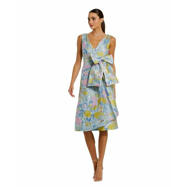マックダガル レディース ワンピース トップス Women's Floral Brocade Sleeveless Midi Dress With Bow Blue multi