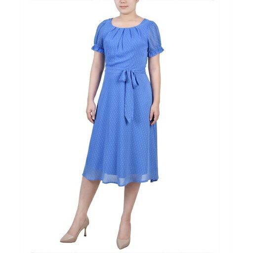 ニューヨークコレクション レディース ワンピース トップス Women's Short Sleeve Belted Swiss Dot Dress Granada Sky Rectangle ニューヨークコレクション レディース ワンピース トップス Women's Short Sleeve Belted Swiss Dot Dress Granada Sky Rectangle
