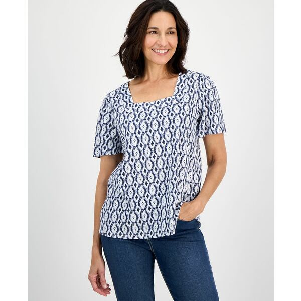 スタイルアンドコー レディース カットソー トップス Style& Co Women's Printed Square-Neck Flutter-..