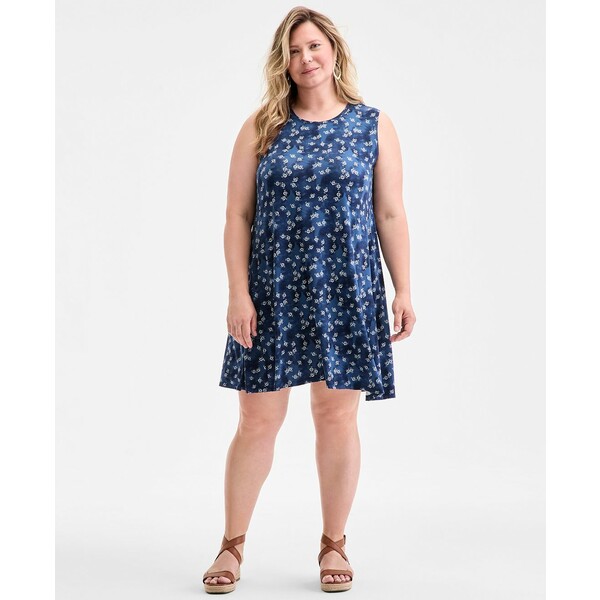 スタイルアンドコー レディース ワンピース トップス Plus Size Printed Sleeveless Flip Flop Dress, Exclusively at Macy's Spot Floral Blue
