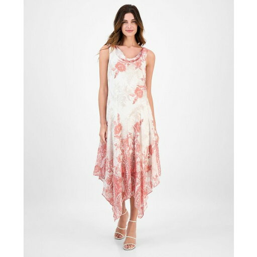 ロビービー レディース ワンピース トップス Women's Cowlneck Handkerchief-Hem Dress Ivory Coral ロビービー レディース ワンピース トップス Women's Cowlneck Handkerchief-Hem Dress Ivory Coral