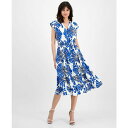 ティー・タハリ レディース ワンピース トップス Women's V-Neck Button-Front Fanned-Print Midi Dress Summer Twilight