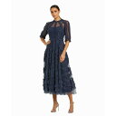 マックダガル レディース ワンピース トップス Women's High Neck Puff Sleeve Ruffle Tiered Dress Midnight
