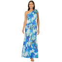 アドリアナ パペル レディース ワンピース トップス Petite Printed Bow One-Shoulder Gown Blue Multi