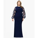 ベッツィ アンド アダム レディース ワンピース トップス Plus Size Embroidered Scuba Crepe Long Dress Navy