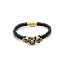 スティールタイム メンズ ブレスレット・バングル・アンクレット アクセサリー Mens Lion Head and Skull Accents Black Leather Braided Bracelet Two Tone