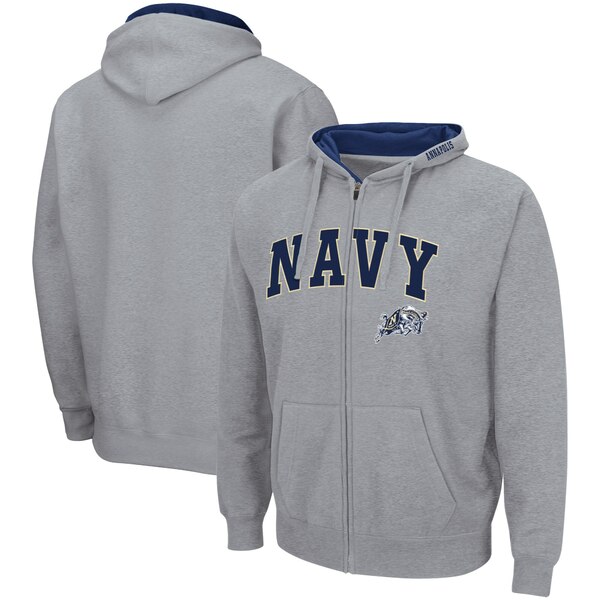   ѡåȥ  Navy Midshipmen Colosseum Arch &Logo 3.0 FullZip Hoodie Heathered Gray