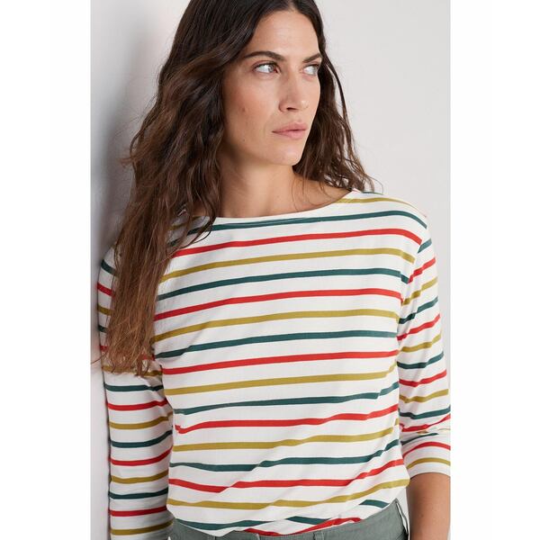 シーソルト コーンウォール レディース カットソー トップス Women's Sailor Quarter Sleeve Top Tri breton orange coral(4)