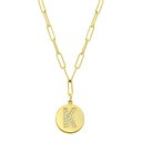 アドニア レディース ネックレス・チョーカー・ペンダントトップ アクセサリー Tarnish Resistant 14K Gold Plated Pave Crystal Initial Disc Paperclip Necklace Gold- K(4)