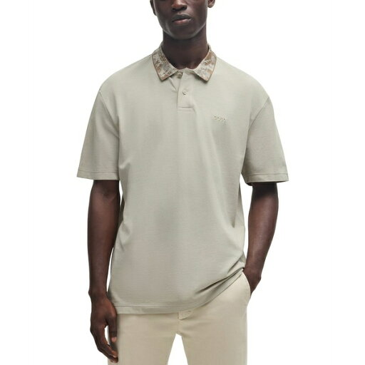 ヒューゴボス メンズ シャツ トップス Men's Jungle-Artwork Pique Polo Open Beige ヒューゴボス メンズ シャツ トップス Men's Jungle-Artwork Pique Polo Open Beige