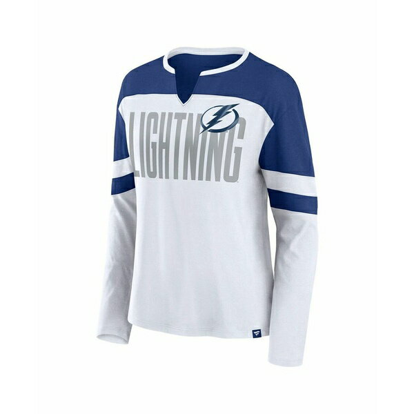 ファナティクス レディース カットソー トップス Women's White/Blue Tampa Bay Lightning Frozen Long Sleeve Notch Neck T-Shirt White, Blue