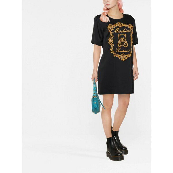 モスキーノ レディース ワンピース トップス グラフィック Tシャツワンピース Black Gold