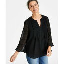スタイルアンドコー レディース カットソー トップス Women's Textured Pintuck Ruffle Sleeve Top, PP-4X, Created for Macy's Deep Black