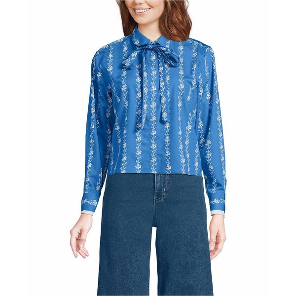 ランズエンド レディース カットソー トップス Women's Carefree Cotton Shirt with Removable Bow Mut..