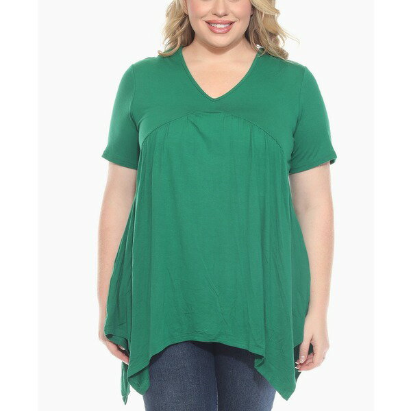 ホワイトマーク レディース カットソー トップス Plus Size Short Sleeve Shirred Front Knit Top Green(4)