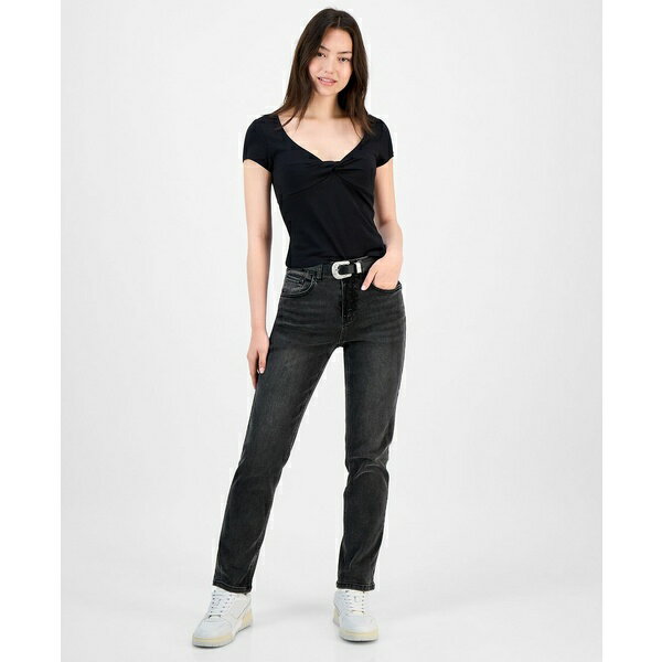 ドールハウス レディース デニムパンツ ボトムス Juniors' Western Belt Relaxed Straight-Leg Jeans Smogg Gray(4)