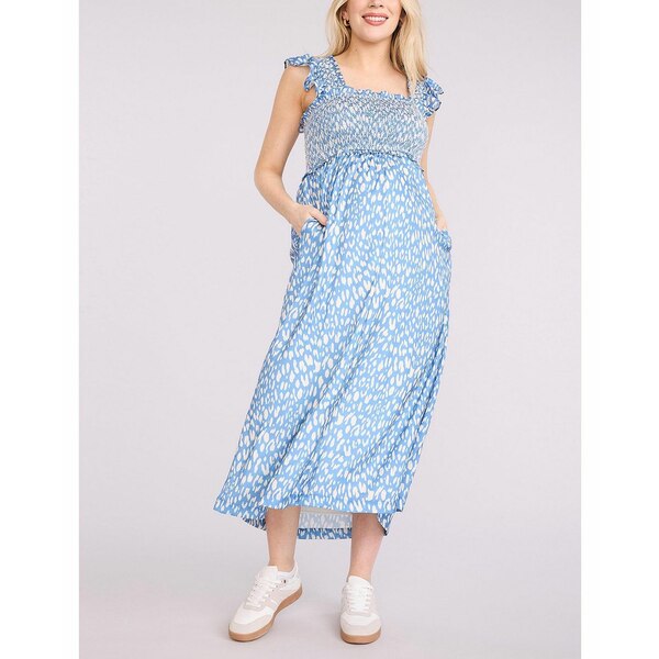 マザーフッドマタニティ レディース ワンピース トップス Women's Sleeveless Ruffle Shoulder Smocked Maxi Dress - Motherhood Mater..