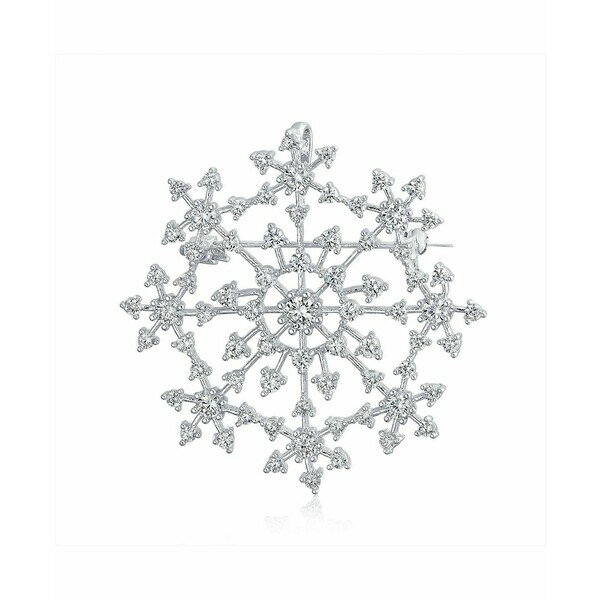 ブリング レディース ピアス＆イヤリング アクセサリー Large Frozen Winter Holiday Party CZ Pave Cubic Zirconia Scarf Christmas Statement Snowflake Brooch Pin For Women Silver Plated Brass Clear