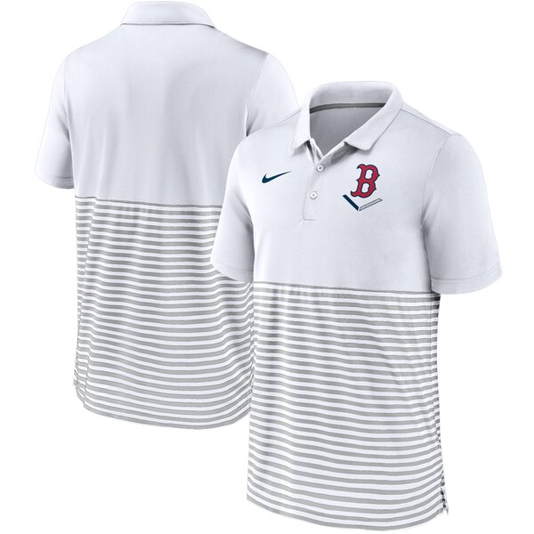 ナイキ メンズ ポロシャツ トップス Boston Red Sox Nike Home Plate Striped Polo White/Gray