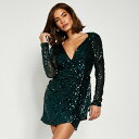 アイソウイットファースト レディース ワンピース トップス Sequin Long Sleeve Knot Detail Bodycon Dress