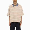 フォーエスデザインズ メンズ シャツ トップス Striped Khaki Oversize Polo Shirt BEIGE