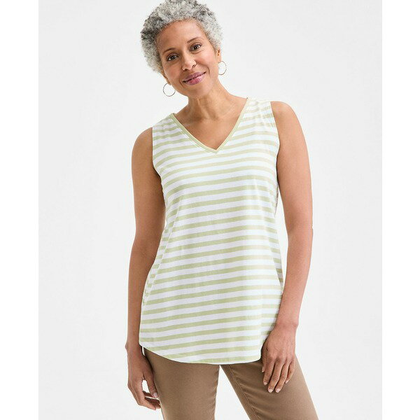 スタイルアンドコー レディース カットソー トップス Women's Printed V-Neck Tank, Exclusively at Macy's Green Stripe(4)