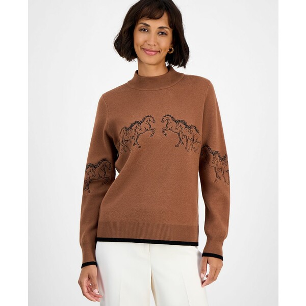 ティー・タハリ レディース ニット&セーター アウター Women's Mock-Neck Embroidered-Horse Sweater S..
