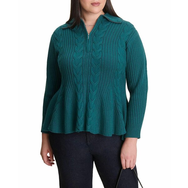 エロクイ レディース ニット&セーター アウター Women's Peplum Zipper Sweater Proud peacock