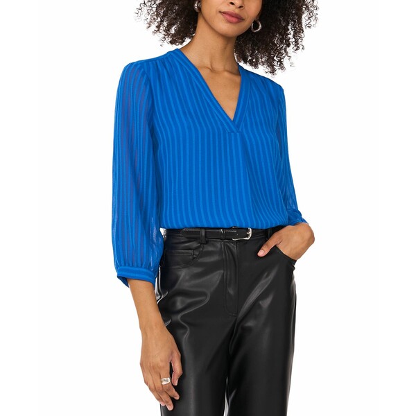 ヴィンスカムート レディース カットソー トップス Women's Striped V-Neck 3/4-Sleeve Top Royal Azure