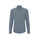 ボス メンズ シャツ トップス Slim-Fit Shirt in Patterned Italian Performance-Stretch Fabric blue