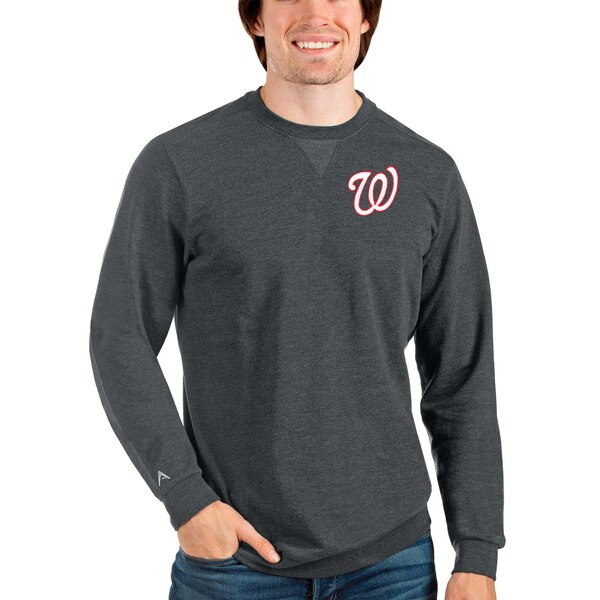 ƥ  ѡåȥ  Washington Nationals Antigua Reward Crewneck Pullover Sweatshirt Heathered Charcoal