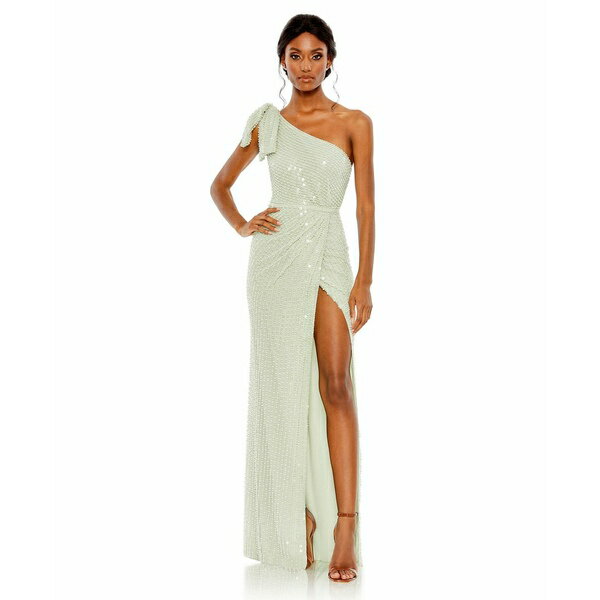 ޥå ǥ ԡ ȥåץ Women's Pearl Embellished Soft Tie One Shoulder Gown Mint