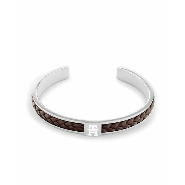 トミー ヒルフィガー レディース ブレスレット・バングル・アンクレット アクセサリー Men's Braided Brown Leather and Stainless Steel Bracelet Brown