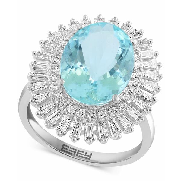 エフィー コレクション メンズ リング アクセサリー EFFY® Aquamarine (7-1/3 ct. t.w.) & Diamond (7/8 ct. t.w.) Sunburst Halo Ring in 14k White Gold Aquamarine