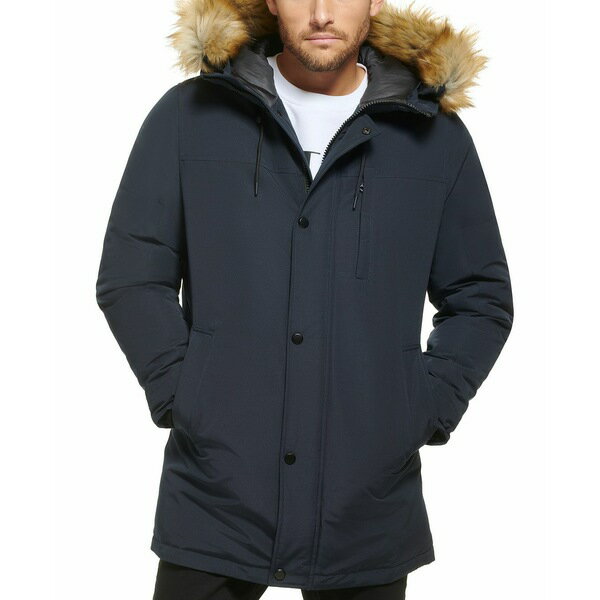 カルバンクライン メンズ ジャケット＆ブルゾン アウター Men 039 s Long Parka with Faux-Fur Lined Hood Navy