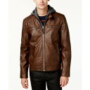 ゲス メンズ ジャケット＆ブルゾン アウター Men 039 s Faux-Leather Detachable-Hood Motorcycle Jacket Brown