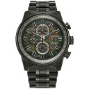 V`Y Y rv ANZT[ Eco-Drive Men's Chronograph Nighthawk Black Stainless Steel Bracelet Watch 43mm Black