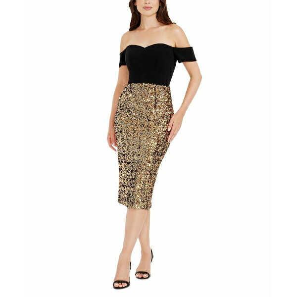 ドレスザポプレーション レディース ワンピース トップス Women's Bailey Sequined-Skirt Dress Gold-black