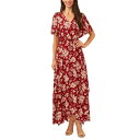 セセ レディース ワンピース トップス Women's Smocked-Waist Flutter-Sleeve Maxi Dress Mulberry Red