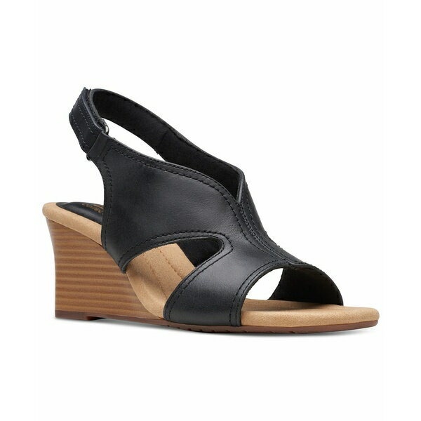 クラークス レディース サンダル シューズ Women's Kyarra Aster Cutout Wedge Sandals Black Leather