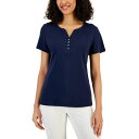 ケレンスコット レディース カットソー トップス Short Sleeve Henley Top, Created for Macy's Intrepid Blue