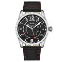 X^[O Y rv ANZT[ Men's Quartz Black Genuine Leather with Red Contrast Stitching Strap Watch 44mm Black